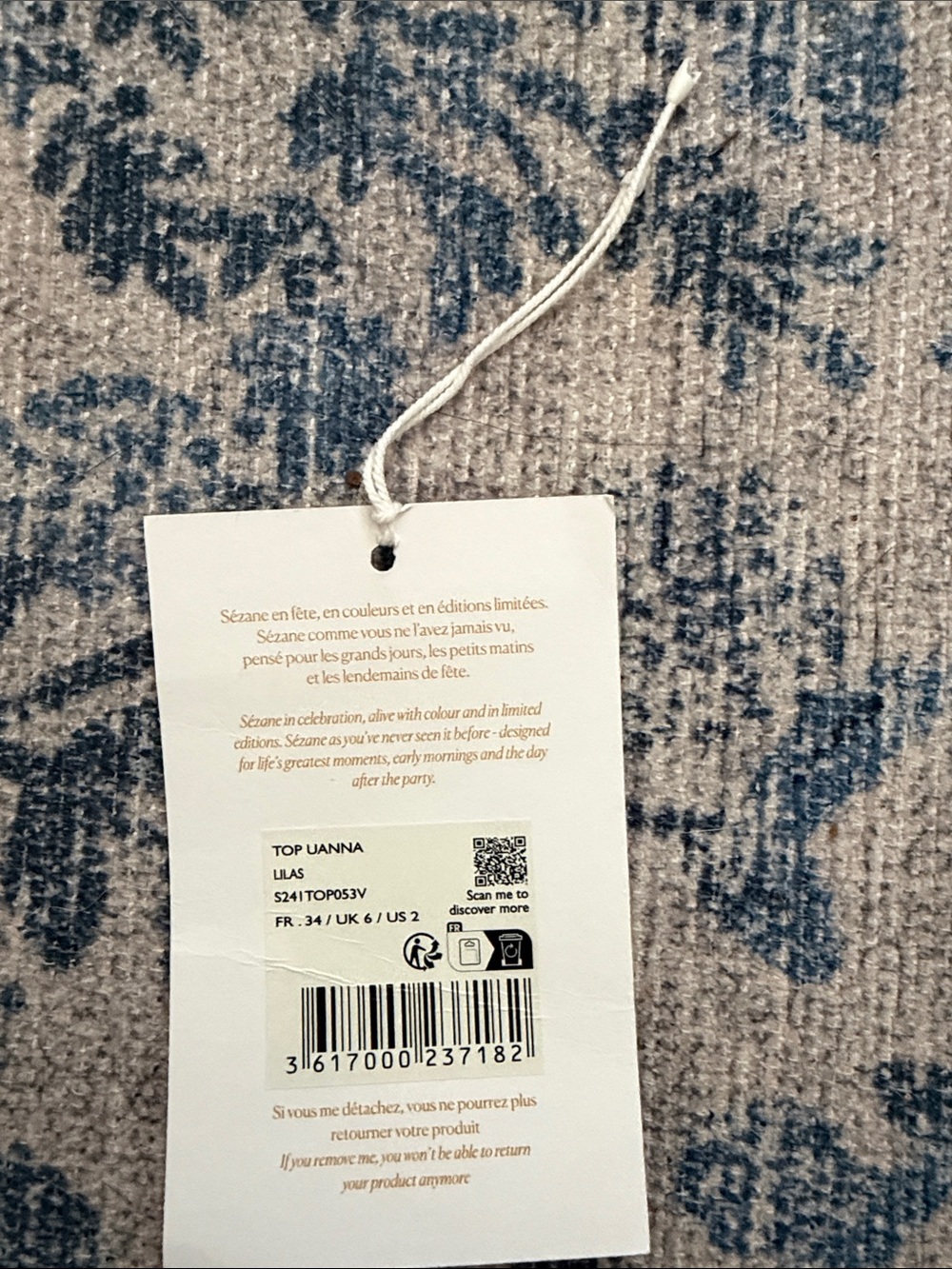 SÉZANE Editions Unanna Top lilac SIZE 2(34) NWT - Picture 7 of 7